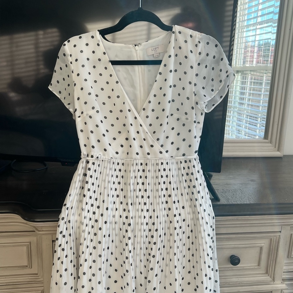 LOFT White Dress with Black Dots
